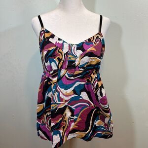 Candie's Y2K Babydoll Colorful Cami Spaghetti Strap Top Large Fushia Blue Gold